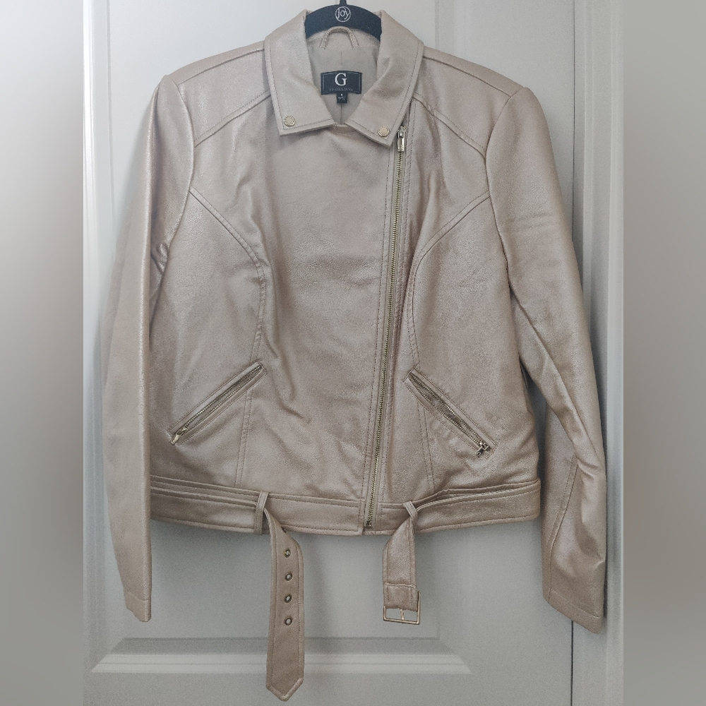 G by Giuliana Faux Leather Soft Gold Moto Jacket Size 16